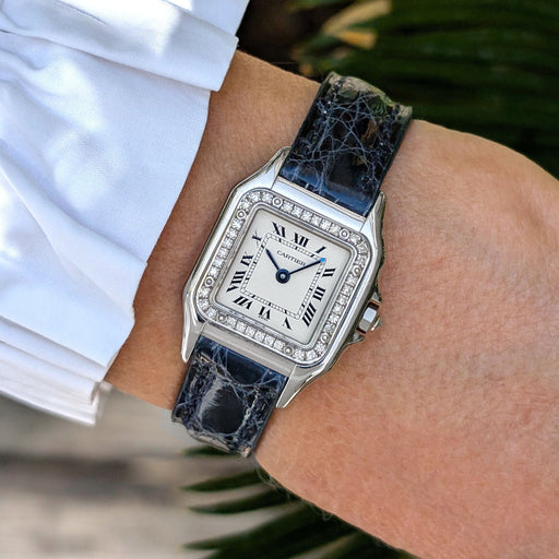 Montre Cartier Panthère Small Model 18k White Gold ref 3057915 Bezel Factory Paved 37 diamonds + Box 58 Facettes