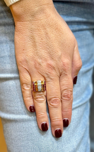 Bague 53 Bague tank en or 18 carats diamants et rubis 58 Facettes