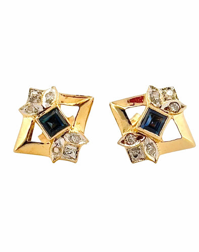 Boucles d'oreilles Boucles d’oreilles vintage en or jaune, saphirs et diamants 58 Facettes