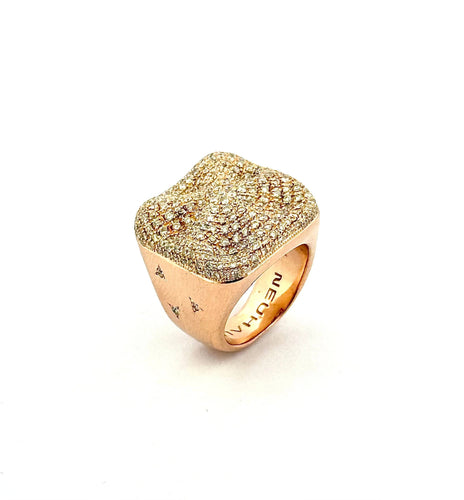 Bague 54 Bague en or rose 18 carats pavage de diamants 58 Facettes