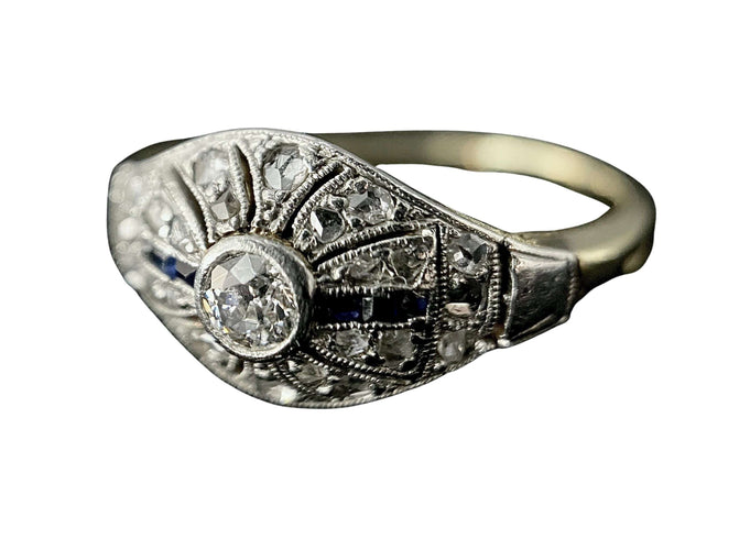 Bague 52 Bague Art Déco deux ors diamants et saphirs 58 Facettes