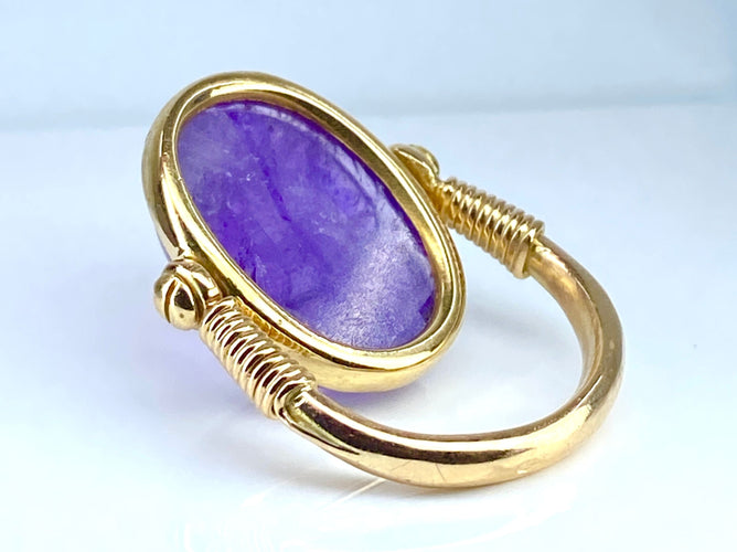 Bague en or jaune 18 carats, scarabée en améthyste mobile