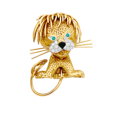Clip Van Cleef & Arpels, "Lion Ebouriffé", or jaune, émeraude, diamants. 58 Facettes 33983