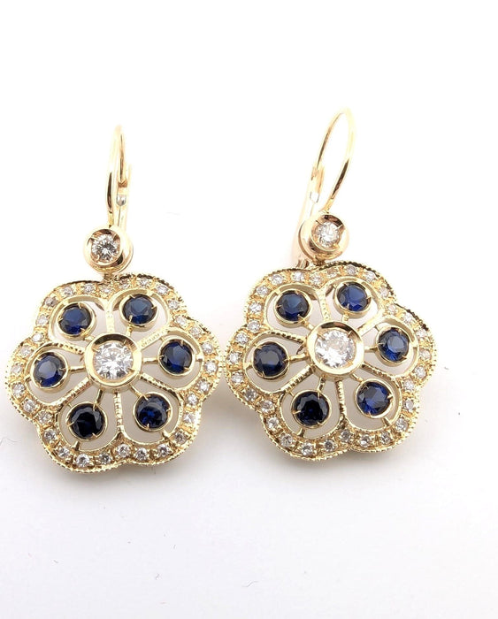 Boucles d'oreilles Boucles d'oreilles en or jaune avec saphirs et diamants 58 Facettes