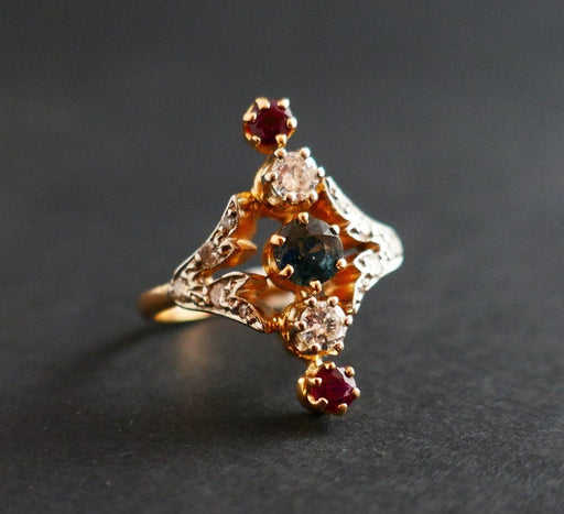 Ring 52.5 Marquise Ring Diamonds, Sapphires and Rubies 58 Facettes