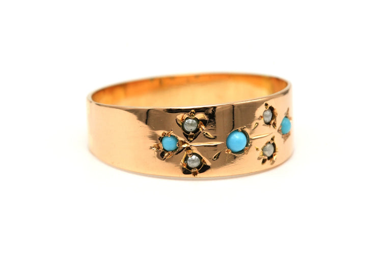 Bague 49 Bague Napoléon III or jaune sertie de perles et de turquoises 58 Facettes B757