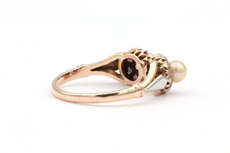 Bague 51 Bague Art Déco en or jaune et blanc sertie de perles fines et de diamants 58 Facettes 18911