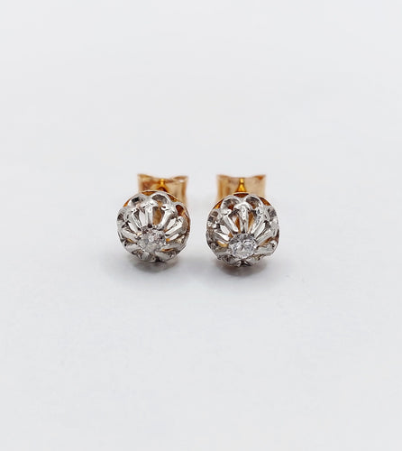 Boucles d'oreilles Puces d'oreilles or rose, platine, diamants taille ancienne (circa 1900) 58 Facettes A05867