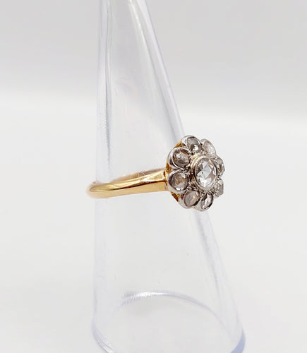 Bague 51 Bague marguerite antique en or 18k et platine, diamants taille rose 58 Facettes A06414