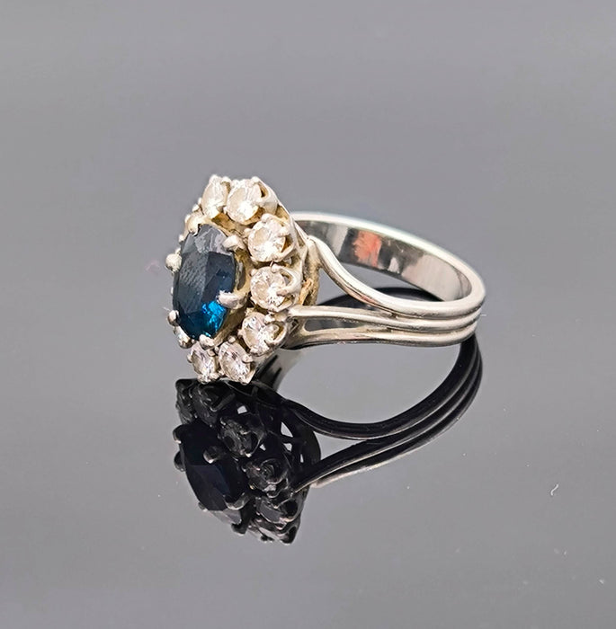 Bague 51 Importante bague marguerite vintage or, saphir et diamants 58 Facettes