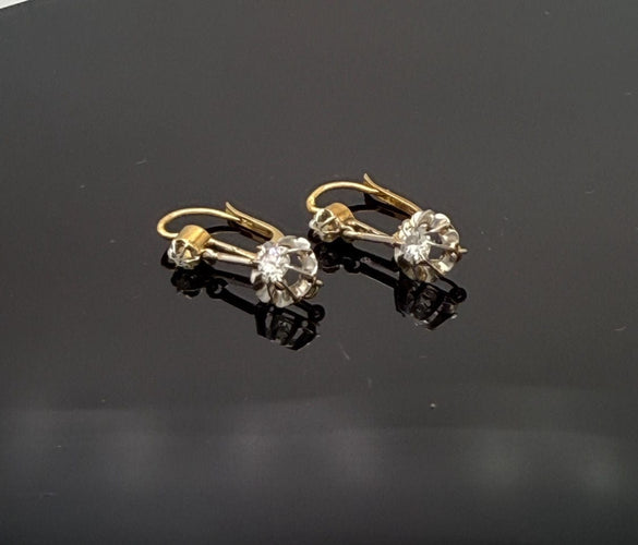 Boucles d'oreilles Dormeuses début XXème or rose platine diamants 58 Facettes