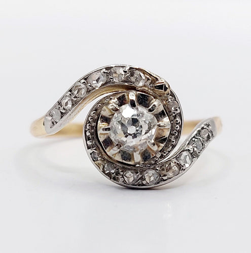 Bague 53 Bague tourbillon antique en or 18k et platine et diamants (circa 1900) 58 Facettes A06348
