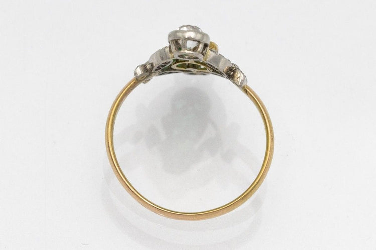 Bague Bague ancienne émeraude et diamants en or jaune 18 carats et platine 58 Facettes 9987
