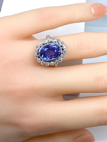 Bague - Saphir Ceylan non chauffé 6,53 cts en platine et diamants