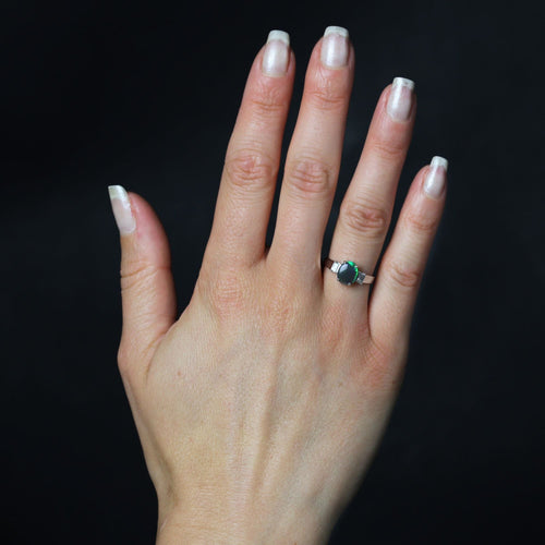 Bague 51 Bague opale noire et diamants or blanc 58 Facettes 25-086