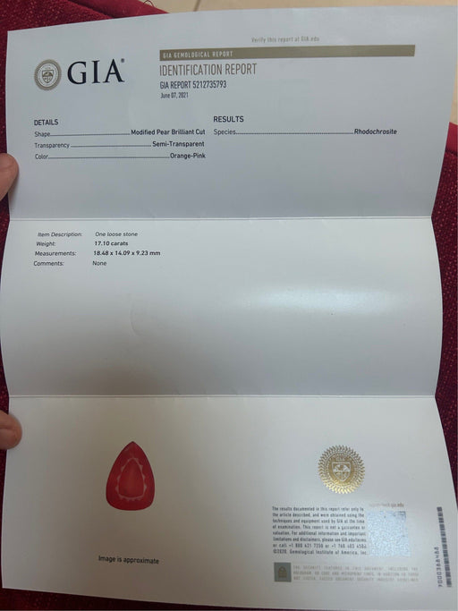 Gemstone Rhodochrosite 17.10cts certificat GIA 58 Facettes 463