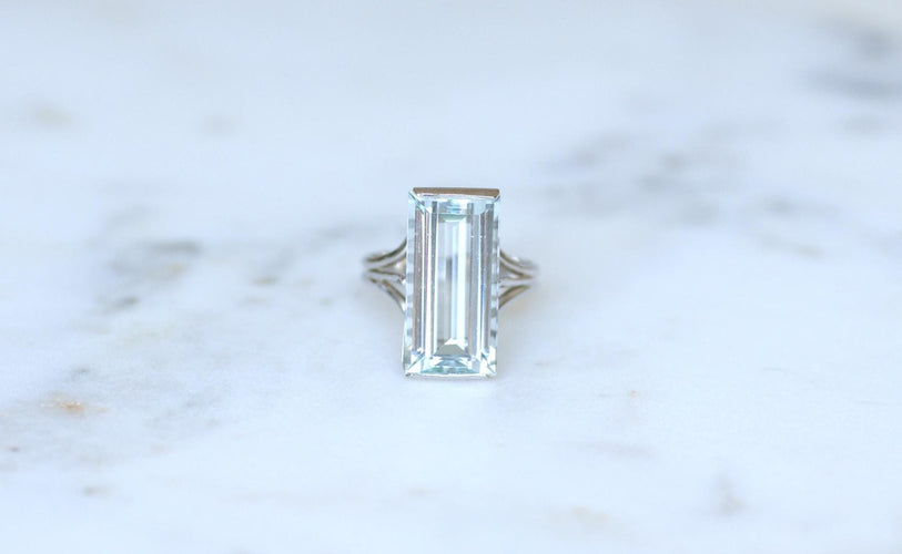Bague 58 Bague Cocktail Aigue Marine 8,00 Cts sur Or Blanc 58 Facettes