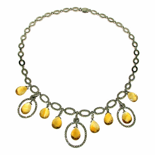 Collier Collier en or blanc, briolettes de citrine, diamants naturels 58 Facettes IG-200386