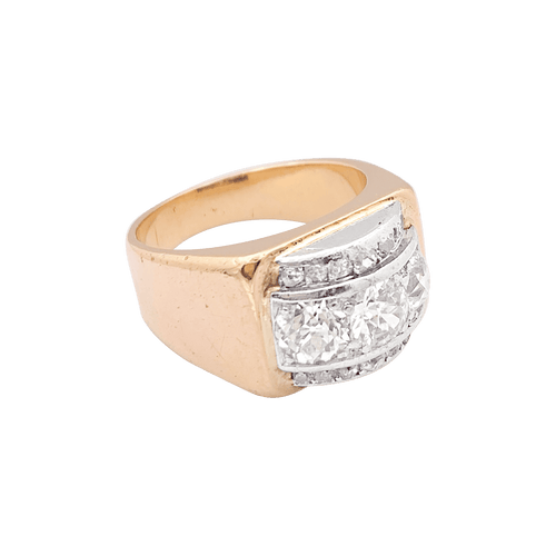 Bague tank or rose, blanc et diamants.