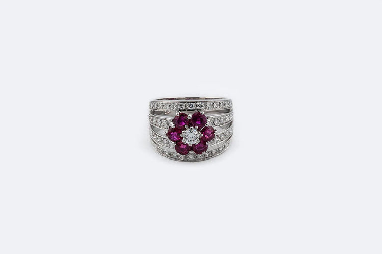 Bague 11 / Oro Bianco Bague Fleur Diamants Rubis 58 Facettes ANL700