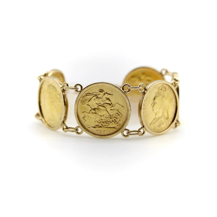 Bracelet Bracelet de pièces de monnaie des souverains britanniques en or victorien 58 Facettes