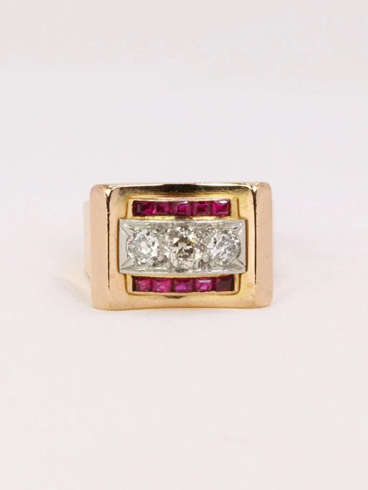 Bague 56 Bague tank or rose diamants rubis 58 Facettes J370