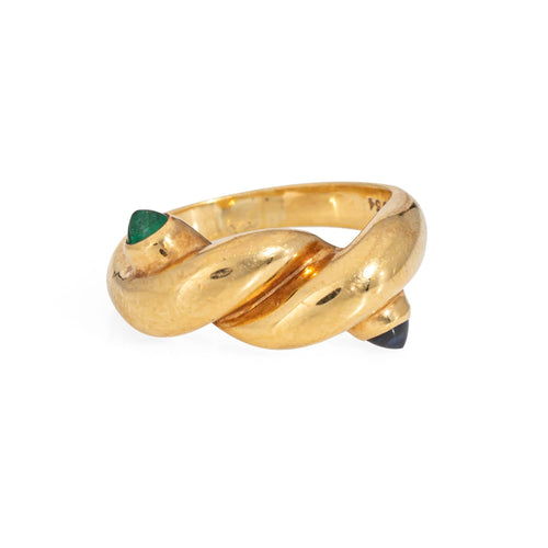Bague 49 BULGARI - Bague Nœud Vintage en Or Jaune Saphir, Émeraude 58 Facettes G13941