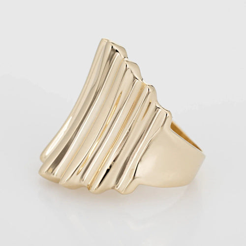 Bague Bague cocktail vintage en or jaune 14 carats, large anneau de cigare, taille 7, sculptée et striée 58 Facettes G12645