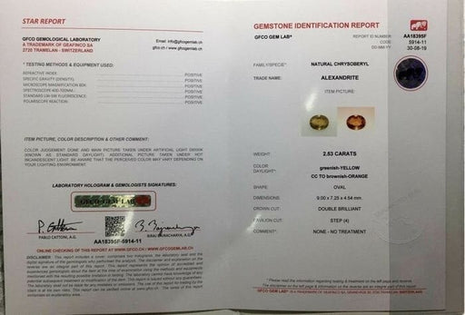 Gemstone Alexandrite non chauffée 2.53cts certificat AIG 58 Facettes 499