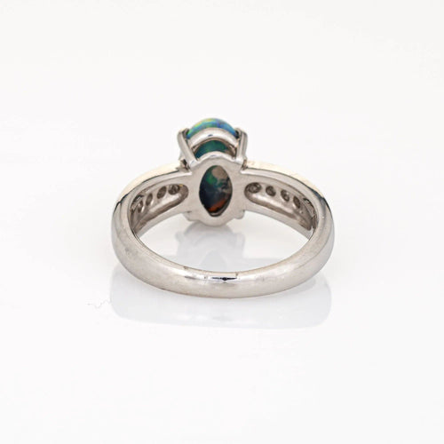 Bague Bague en platine avec opale semi-noire naturelle de 1,20 ct et diamant, taille 6, bijoux raffinés 58 Facettes G11996