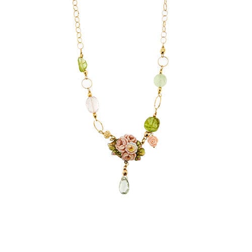 Collier avec fleur en émail et pierres précieuses