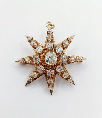 Pendentif Pendentif broche étoile antique en or 14K et diamants taille ancienne 58 Facettes A06490