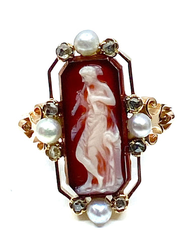 Bague 51 Bague camée sur agate perles fines diamants 58 Facettes AB263