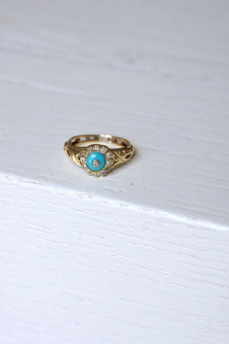 Bague 55 Bague ancienne pâte de verre turquoise et diamants 58 Facettes