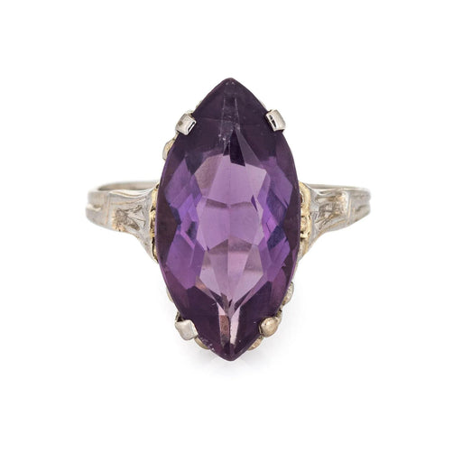 Ring 53 Vintage Art Deco Amethyst Navette Ring White Gold Estate Fine Jewelry 58 Facettes G12087