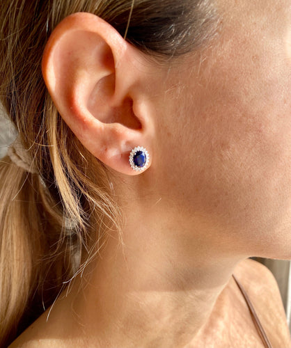 Boucles d'oreilles Vintage Sapphire Diamond Gold Cluster Stud Earrings 58 Facettes