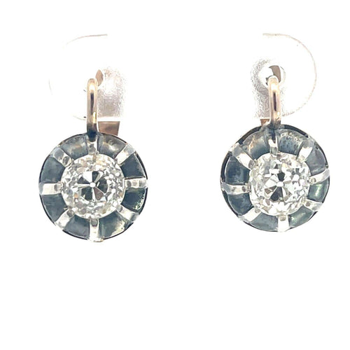 Boucles d'oreilles Boucles d'oreilles en argent et or jaune avec diamant taille ancienne européenne 58 Facettes