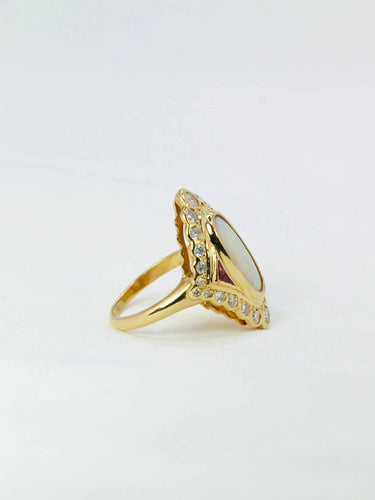 Bague marquise or jaune opale diamants