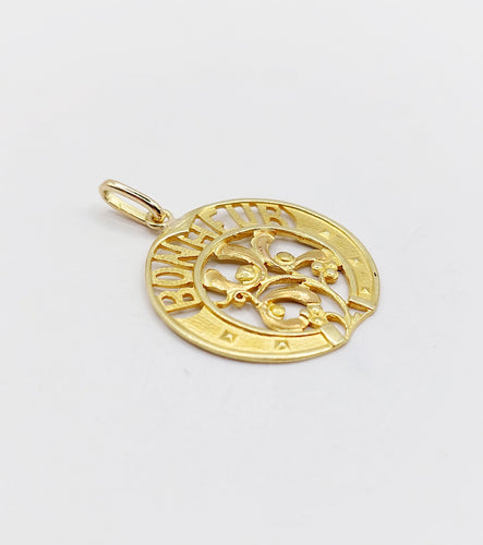 Pendentif Pendentif Art Nouveau or jaune BONHEUR fer à cheval et branche de gui (circa 1920) 58 Facettes A06259