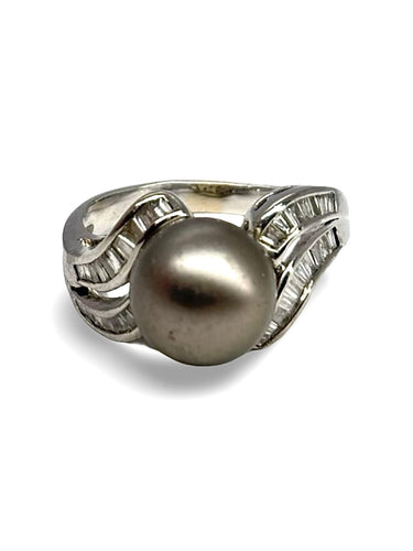 Bague 56 Bague or blanc perle de Tahiti et diamants 0,60 ct 58 Facettes 1335