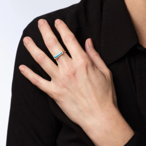 Bague Bague diamant opale East West, taille 7, bijoux fins Estate, anneau en or rose 14 carats 58 Facettes G13852