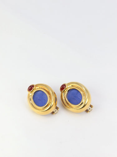 Boucles d'oreilles Clips d’oreilles en or, verre bleu, cornaline 58 Facettes 523
