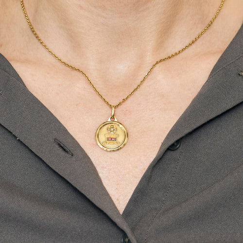 Pendentif AUGIS - Médaille d'Amour - Or jaune, diamant et rubis de synthèse 58 Facettes CHOL0904