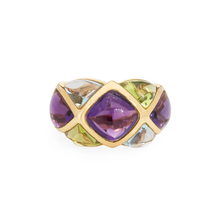 Bague 52 Amethyst and Peridot Ring Harlequin Band Estate Yellow Gold 58 Facettes G13159