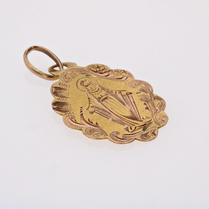 Pendentif Médaille ancienne or rose  polylobée ciselée Vierge miraculeuse 58 Facettes CVP118