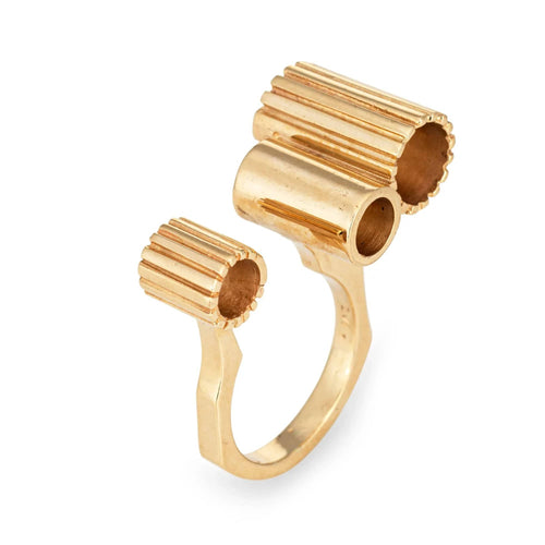 Bague 53 Bague en or jaune style tonneau abstrait vintage des années 70 58 Facettes G13155