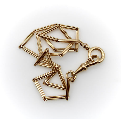 Montre Chaîne de montre austro-hongroise édouardienne en or 14 carats 58 Facettes A20024