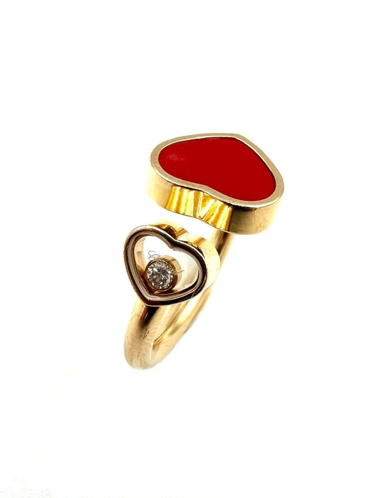 Bague 56 CHOPARD - bague Happy Hearts, or rose diamant et pierre rouge 58 Facettes