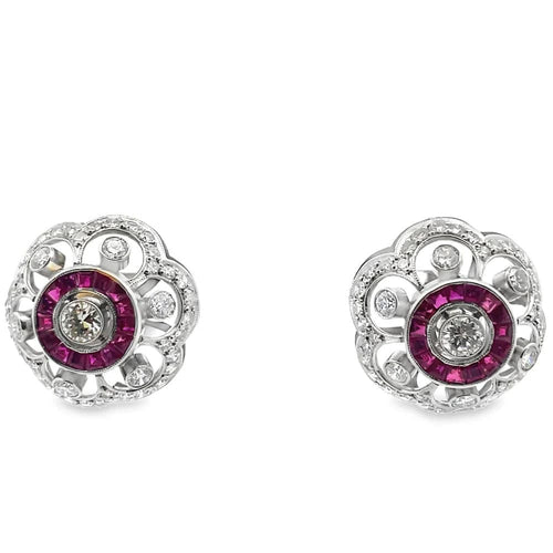 Boucles d'oreilles Platinumad, Gold, Ruby and Diamond Earrings 58 Facettes UN0083
