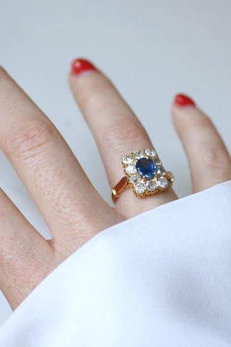 Bague 54 Bague Rectangulaire or rose Saphir 1,10 Cts et Diamants 58 Facettes